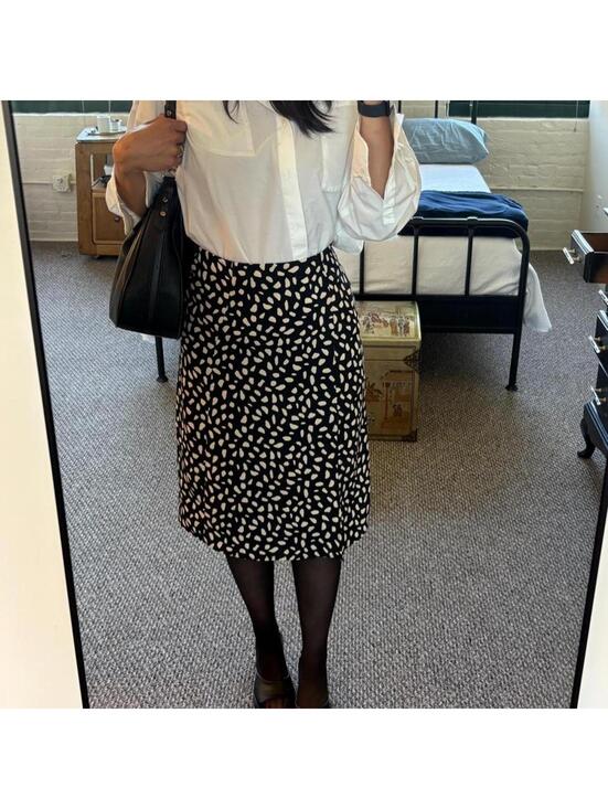 Dresses & Skirts - Everly Black & Cream Abstract Spot Print Midi Skirt w/ Front Slit — Size S